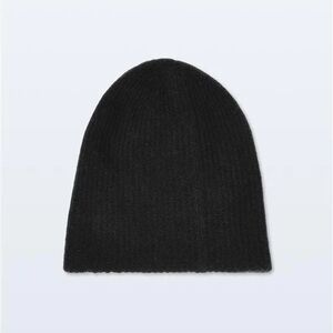 White + Warren NWT Black Cashmere Plush Rib Beanie Hat